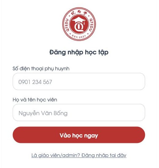 Giao diện đăng nhập thật của app QTEDU